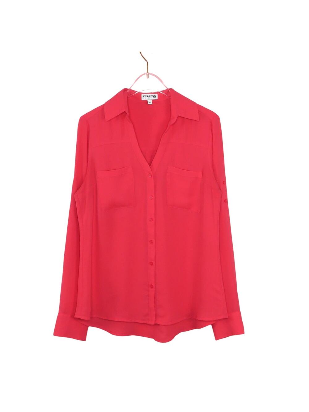 Express The Portofino Shirt Bright Pink Long Sleeve Button Down Blouse XS Barbie